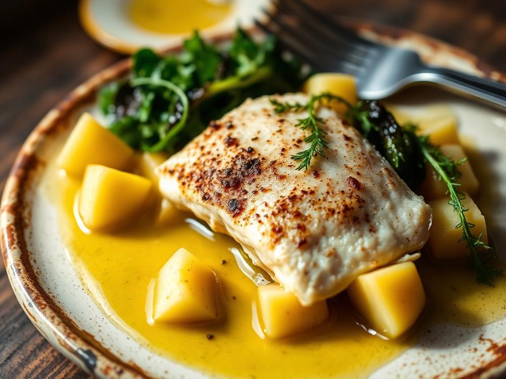 Bacalhau à Ruby, lombo suculento com batatas e grelos